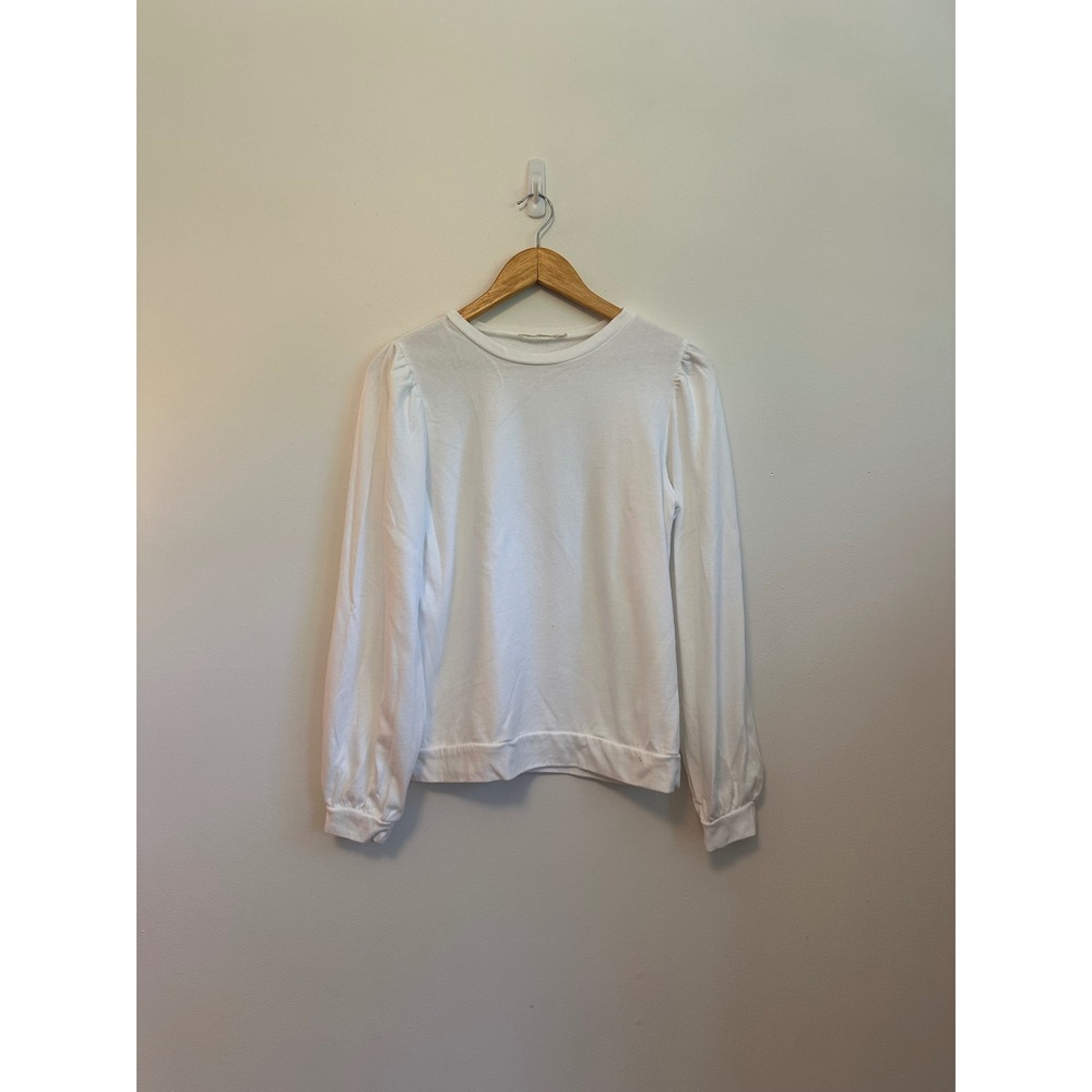 Ellison Puff Sleeve White Sweatshirt | Size Small